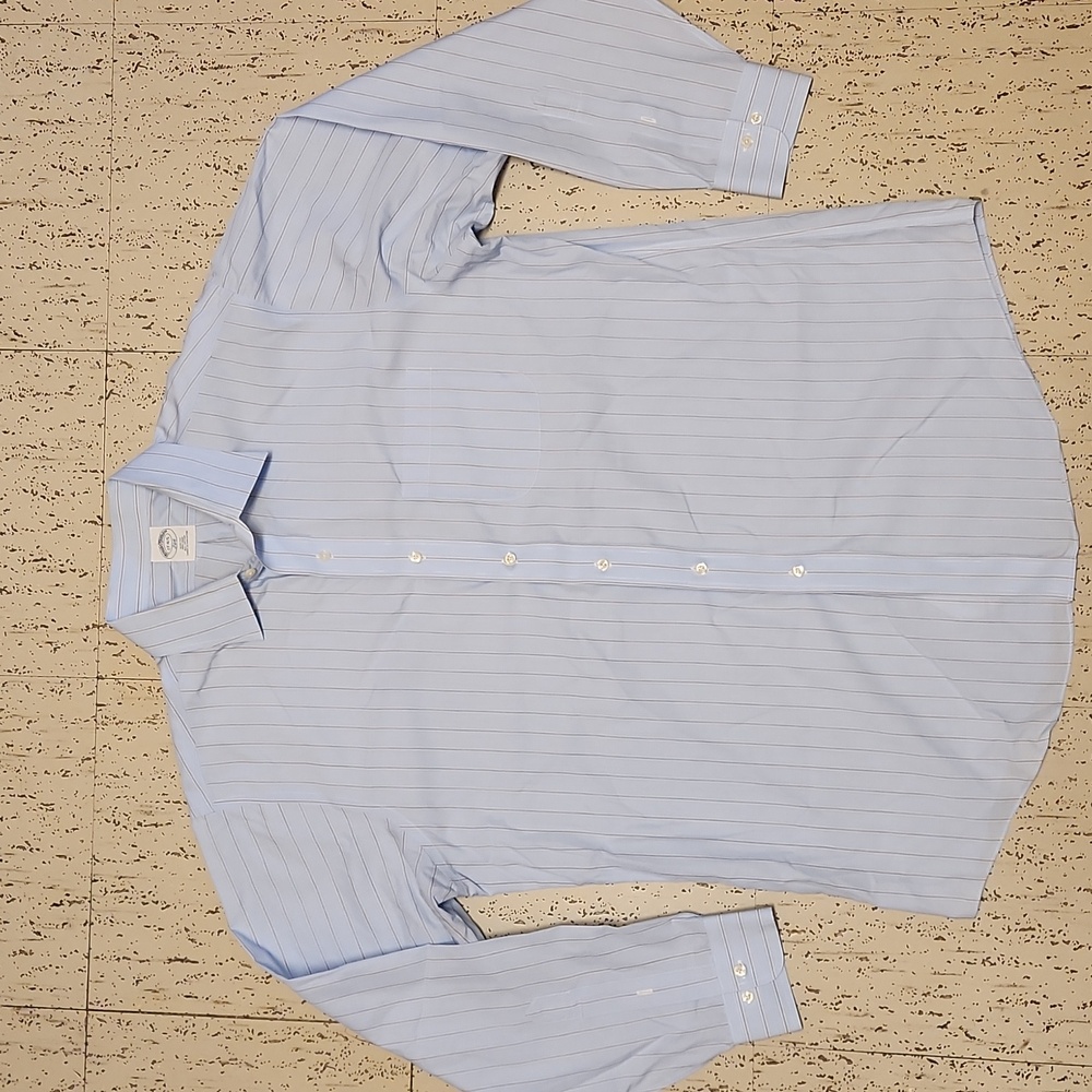 Brooks Brothers 346 Blue Stripe  Button Down Long Sleeve Slim Fit Dress Shirt